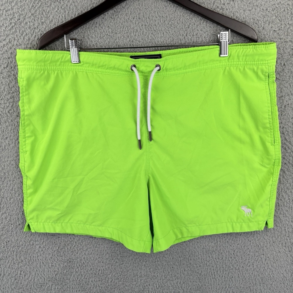 Abercrombie & Fitch Swim Trunks Mens XL Neon Green Baggies Lined Drawstring Y2K